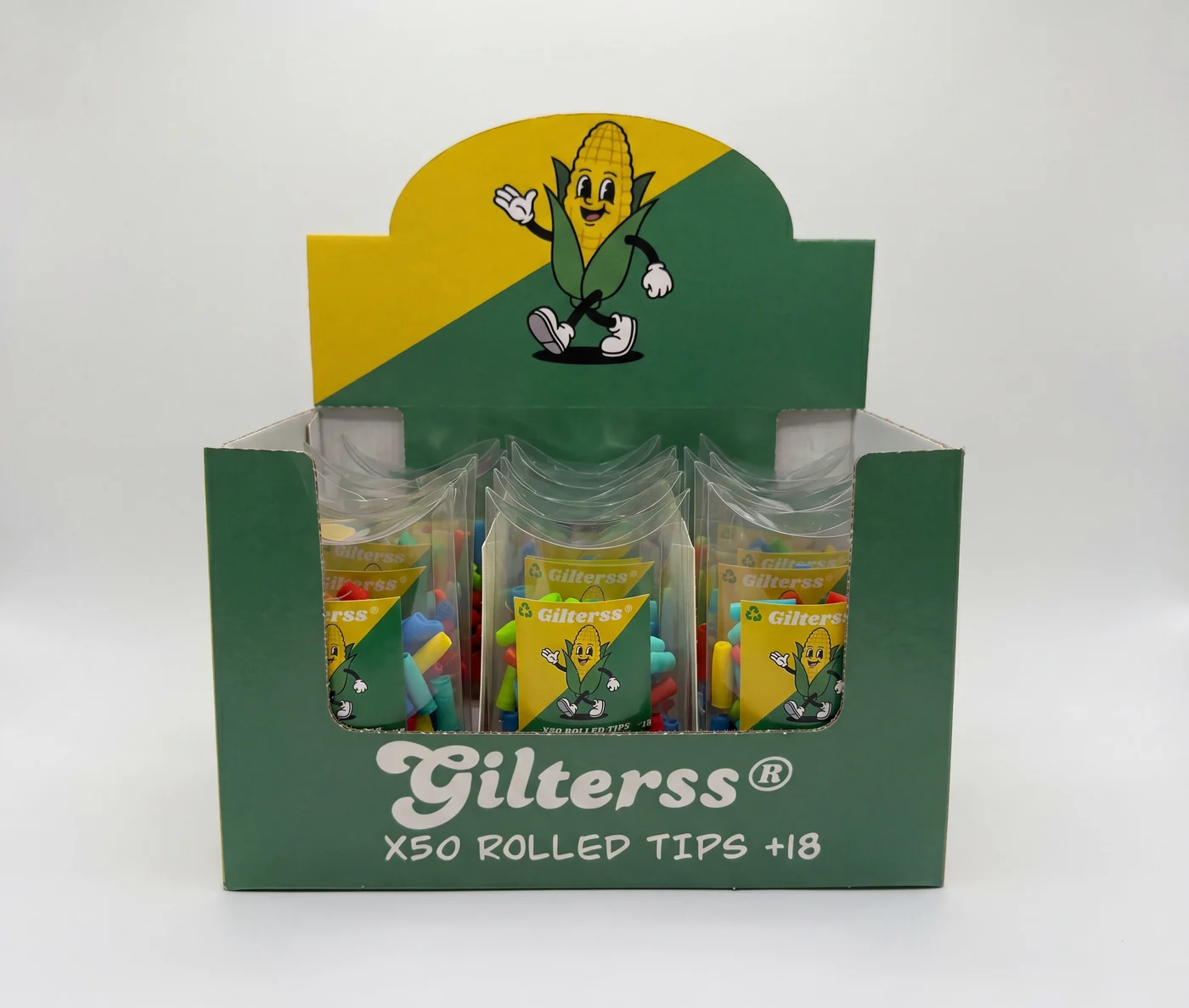 Display GILTERS® X50 con packs de rolled tips de colores