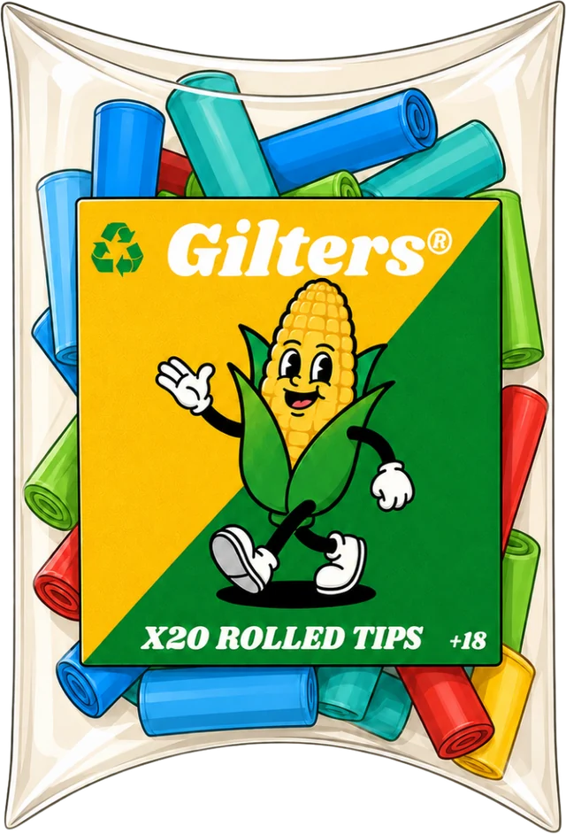Pack GILTERS® de 20 rolled tips de colores, en envase transparente.