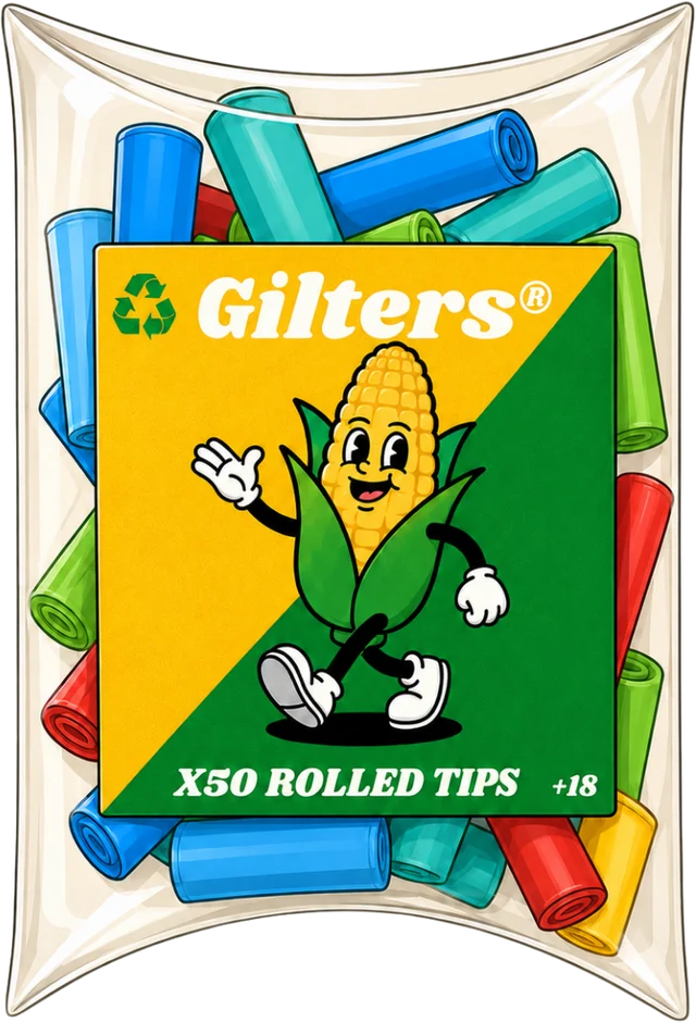 Pack GILTERS® de 50 rolled tips de colores, en envase transparente.